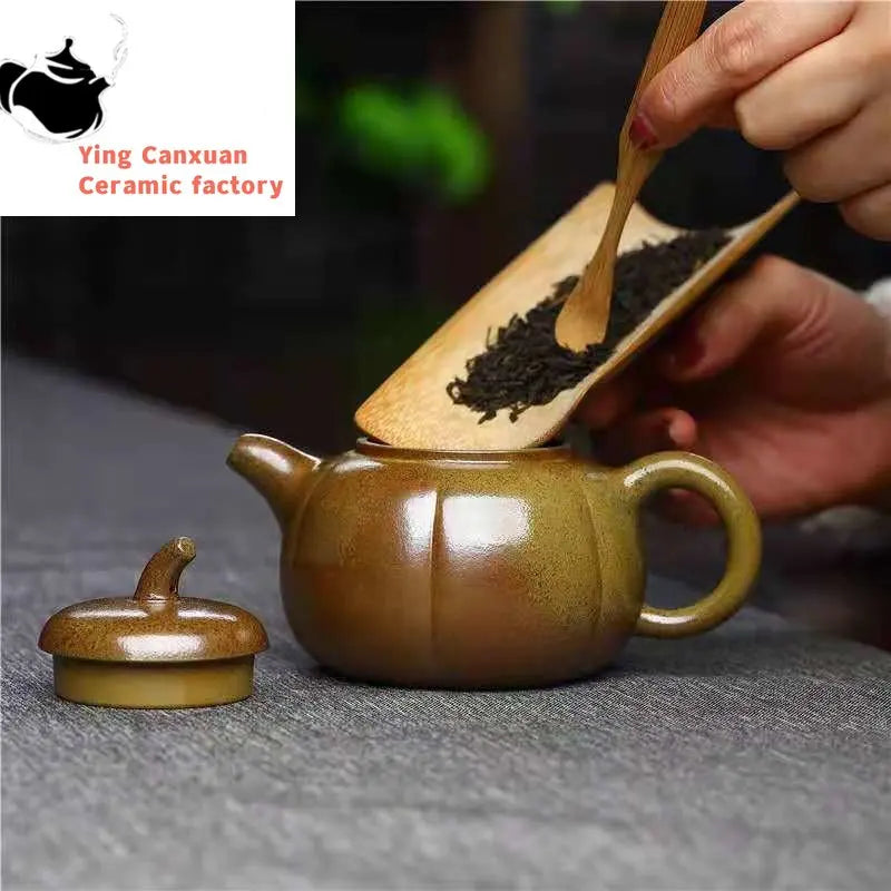 Chinese Yixing handmade purple sand teapot raw ore wood-burning tomato melon pot Kung Fu teapot collection ceremony tea set