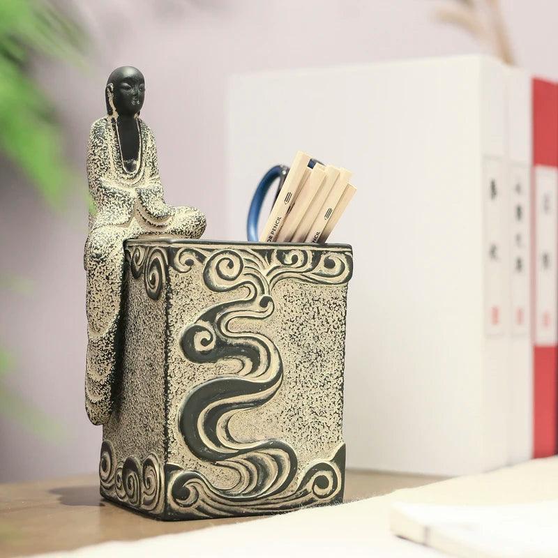 Chinese Zen manual art Buddhist mood Pen holder office study Retro desktop Creative Pen insertion Decoration business gift