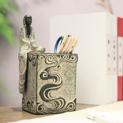 Chinese Zen manual art Buddhist mood Pen holder office study Retro desktop Creative Pen insertion Decoration business gift