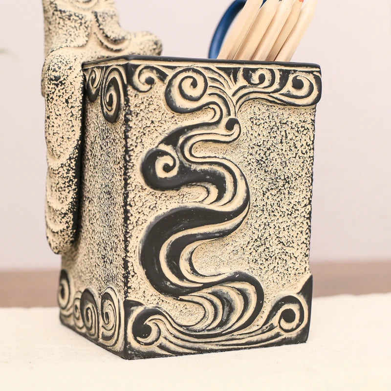 Chinese Zen manual art Buddhist mood Pen holder office study Retro desktop Creative Pen insertion Decoration business gift
