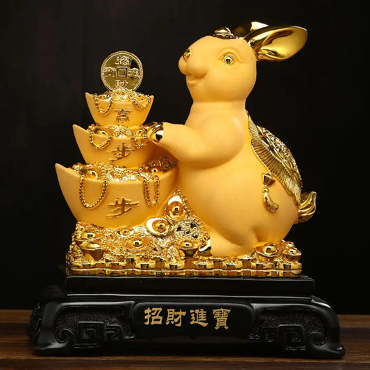 Chinese Zodiac Lucky Rabbit Statue Ornament Golden Home Living Room Porch TV Cabinet Decorations Housewarming Gift Box Packaging