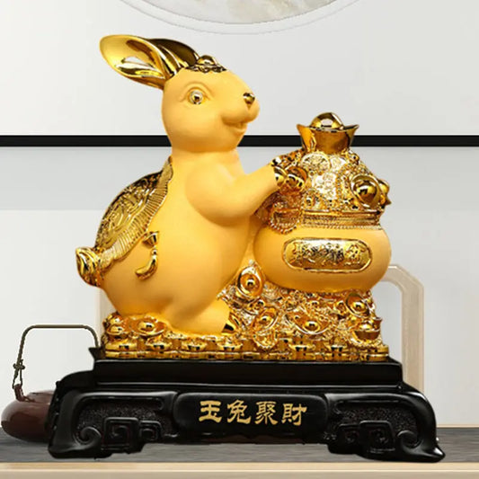Chinese Zodiac Lucky Rabbit Statue Ornament Golden Home Living Room Porch TV Cabinet Decorations Housewarming Gift Box Packaging