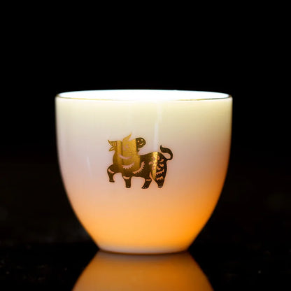 Chinese Zodiac Tea Cup Drawing Gold White Porcelain Teacup Retro Teaware Ceramic Tea Cup Set Master Cup Kung Fu Tea Set Tea Bowl