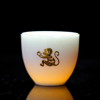Chinese Zodiac Tea Cup Drawing Gold White Porcelain Teacup Retro Teaware Ceramic Tea Cup Set Master Cup Kung Fu Tea Set Tea Bowl