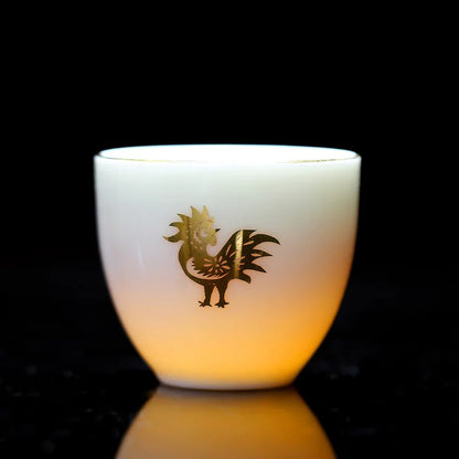 Chinese Zodiac Tea Cup Drawing Gold White Porcelain Teacup Retro Teaware Ceramic Tea Cup Set Master Cup Kung Fu Tea Set Tea Bowl