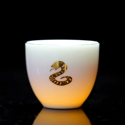Chinese Zodiac Tea Cup Drawing Gold White Porcelain Teacup Retro Teaware Ceramic Tea Cup Set Master Cup Kung Fu Tea Set Tea Bowl