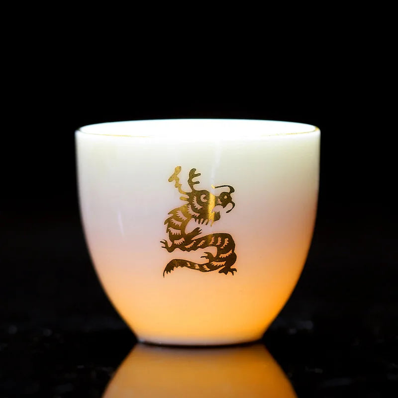 Chinese Zodiac Tea Cup Drawing Gold White Porcelain Teacup Retro Teaware Ceramic Tea Cup Set Master Cup Kung Fu Tea Set Tea Bowl
