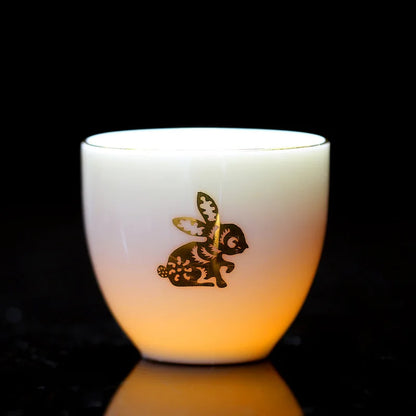 Chinese Zodiac Tea Cup Drawing Gold White Porcelain Teacup Retro Teaware Ceramic Tea Cup Set Master Cup Kung Fu Tea Set Tea Bowl