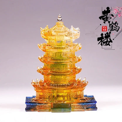 Chinese ancient architecture Coloured glaze yellow crane tower ornaments ornaments China retro gift