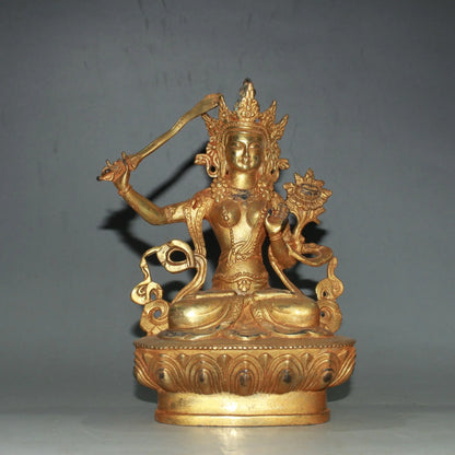 Chinese antiques Pure copper gilding Statue Bodhisattva Manjusri Buddha