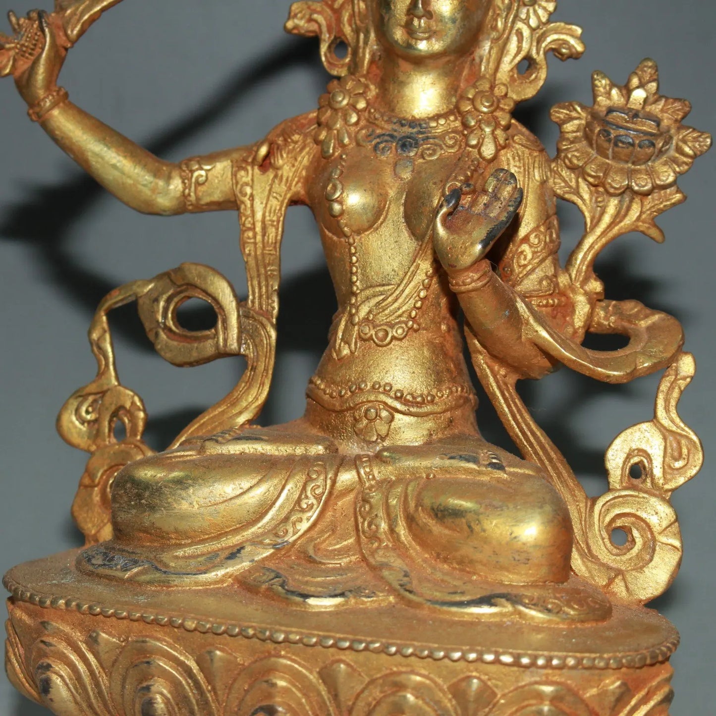 Chinese antiques Pure copper gilding Statue Bodhisattva Manjusri Buddha