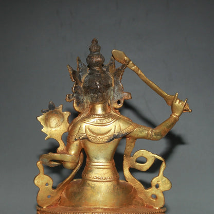 Chinese antiques Pure copper gilding Statue Bodhisattva Manjusri Buddha