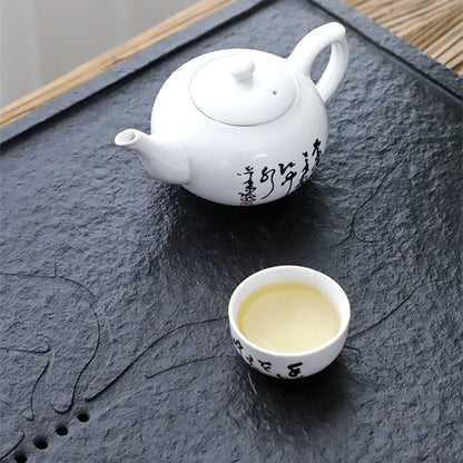 Chinese black stone tea tray water draining outlet serving trays heavy weighted stone tea table for kungfu tea set multi-size