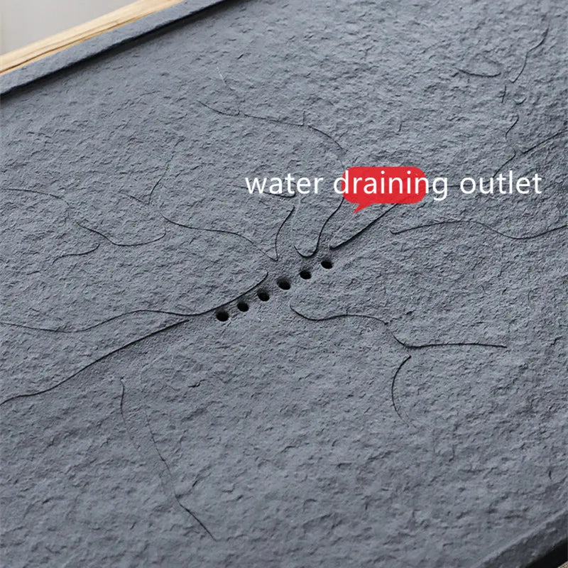 Chinese black stone tea tray water draining outlet serving trays heavy weighted stone tea table for kungfu tea set multi-size