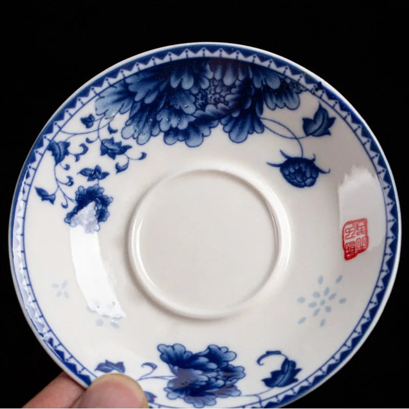 Chinese blue-and-white porcelain gaiwan floral print under glaze tureen china cup bowl saucer lid 150ml on sales