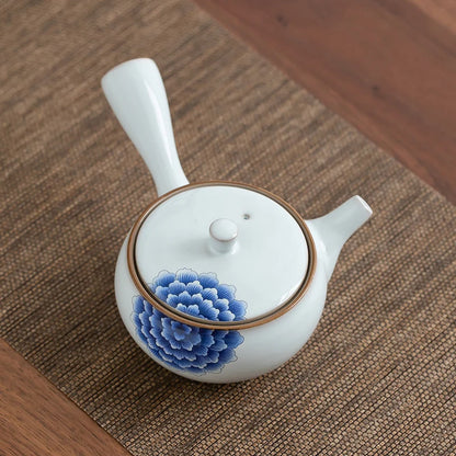 Chinese blue and white retro side handle teapot small single tea pot ceramic Japanese kungfu tea set one person mini teaware