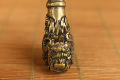 Chinese brass Handcarving dragon phoenix statue smoke tool tobacco pipe decorate