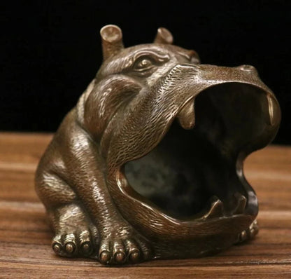 Chinese brass hippopotamus ashtray crafts statue