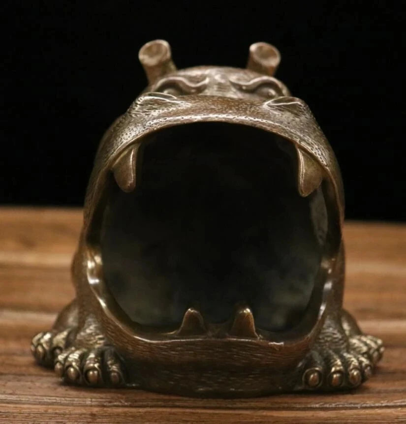 Chinese brass hippopotamus ashtray crafts statue