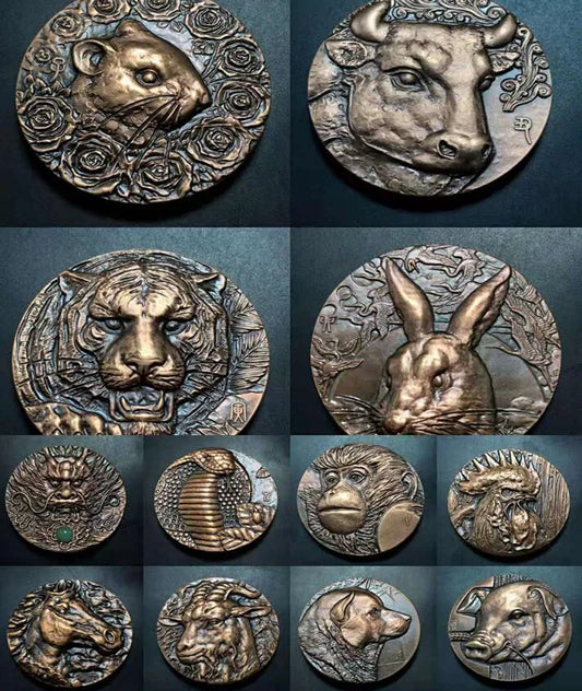 Chinese brass zodiac Rare Collections Commemorative coins statue