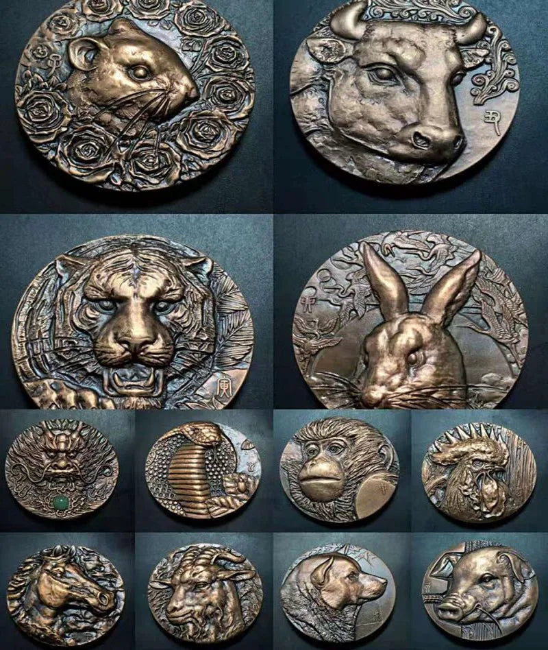 Chinese brass zodiac Rare Collections Commemorative coins statue