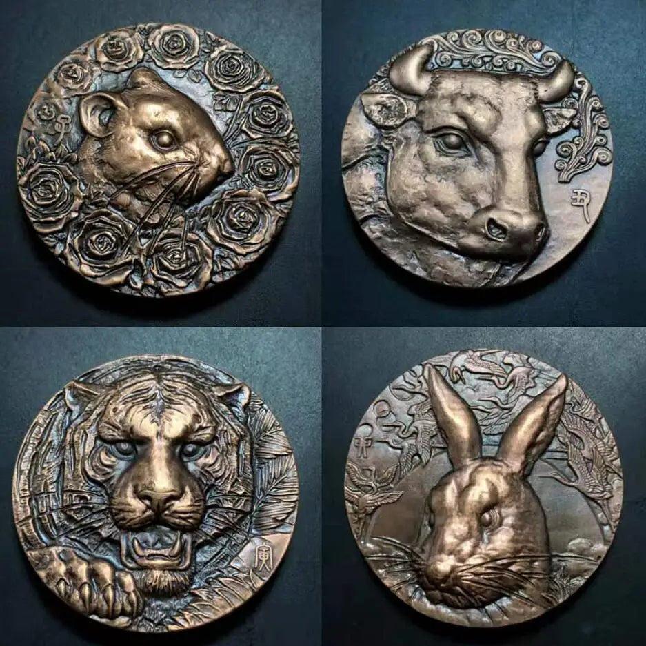 Chinese brass zodiac Rare Collections Commemorative coins statue