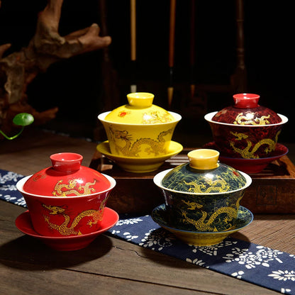 Chinese ceramics Tea Tureen Retro Hand Painted Dragon pattern multicolor Teaware Portable travel Beautiful Tea Set Drinkware