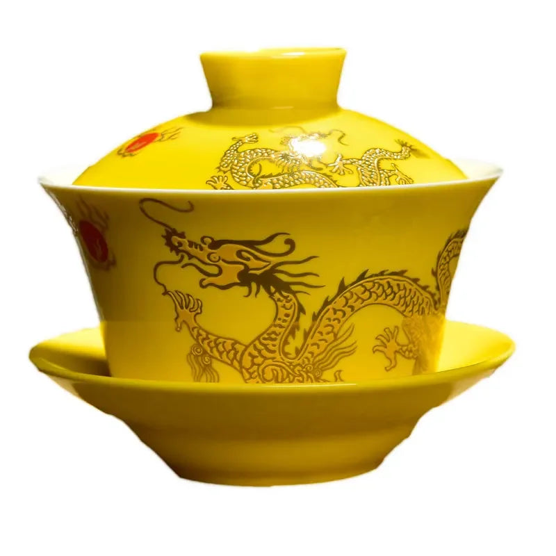 Chinese ceramics Tea Tureen Retro Hand Painted Dragon pattern multicolor Teaware Portable travel Beautiful Tea Set Drinkware