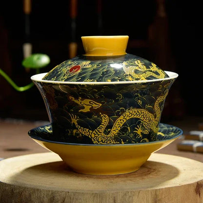 Chinese ceramics Tea Tureen Retro Hand Painted Dragon pattern multicolor Teaware Portable travel Beautiful Tea Set Drinkware