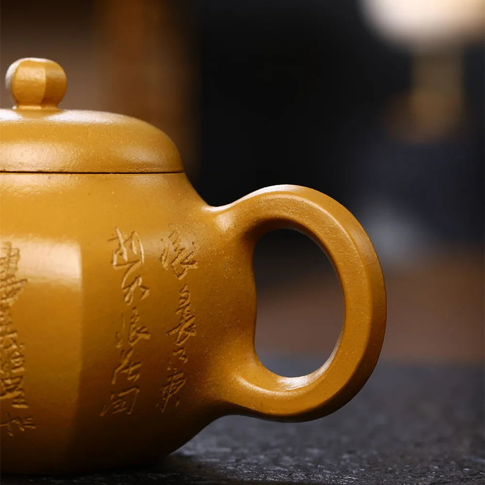 Chinese character carved master pot real yixing zisha duan clay kungfu tea pot 200ml handmade craft pots 6.8oz on sales new