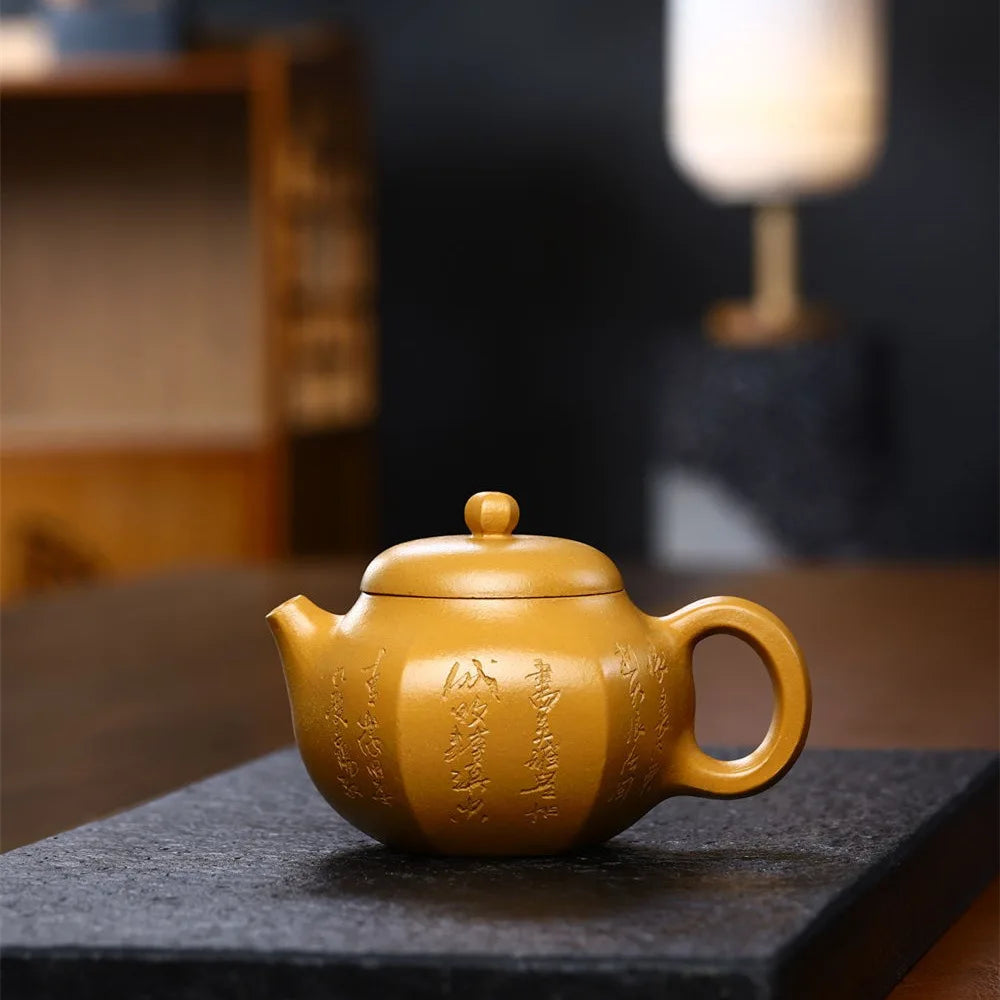 Chinese character carved master pot real yixing zisha duan clay kungfu tea pot 200ml handmade craft pots 6.8oz on sales new