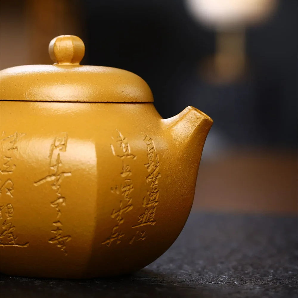Chinese character carved master pot real yixing zisha duan clay kungfu tea pot 200ml handmade craft pots 6.8oz on sales new