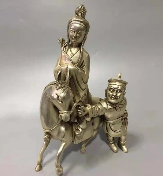 Chinese copper Beauty ride horse crafts statue