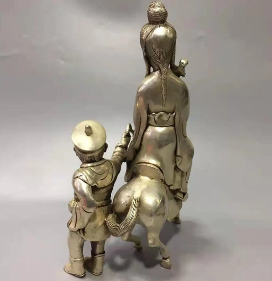Chinese copper Beauty ride horse crafts statue