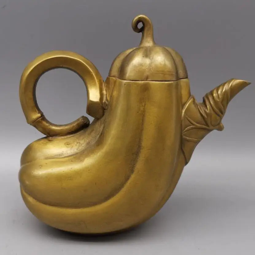 Chinese copper Eggplant shape teapot crafts statue