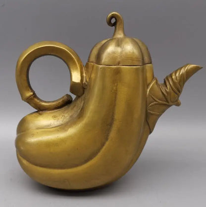 Chinese copper Eggplant shape teapot crafts statue