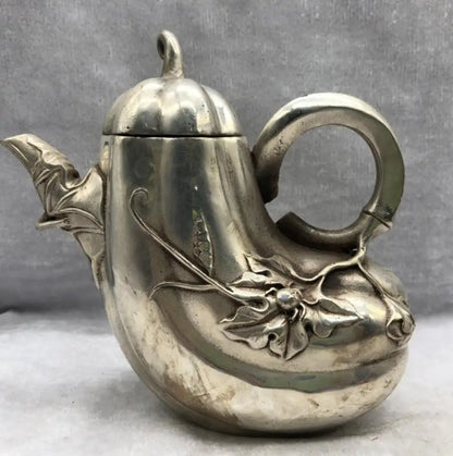 Chinese copper Eggplant shape teapot crafts statue