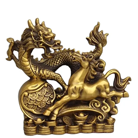 Chinese copper brass fengshui fortune auspicious dragon horse statue bronze metal crafts vintage home decor