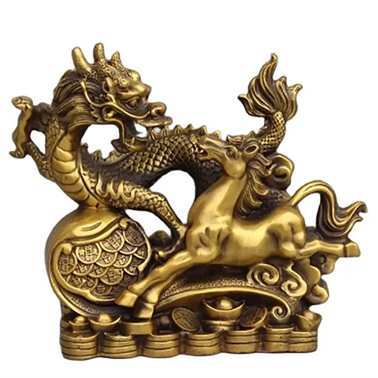 Chinese copper brass fengshui fortune auspicious dragon horse statue bronze metal crafts vintage home decor