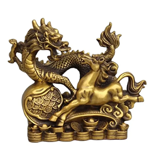 Chinese copper brass fengshui fortune auspicious dragon horse statue bronze metal crafts vintage home decor