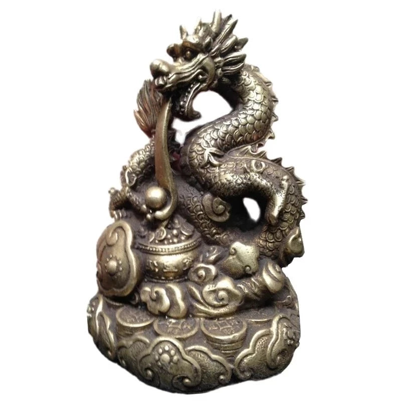 Chinese folk Auspicious Brass Copper sculpture Palace FengShui stereoscopic Dragon Art Statue decoration metal handicraft