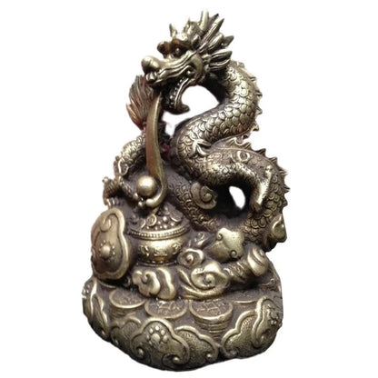 Chinese folk Auspicious Brass Copper sculpture Palace FengShui stereoscopic Dragon Art Statue decoration metal handicraft