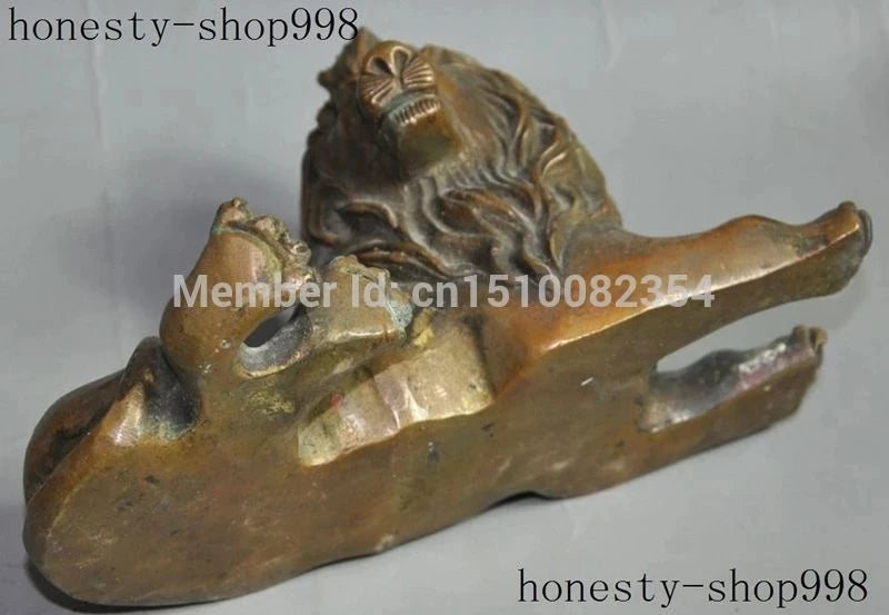 Chinese folk fengshui bronze copper evil foo fu dog lion animal beast statue
