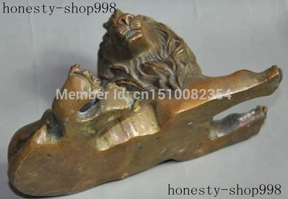 Chinese folk fengshui bronze copper evil foo fu dog lion animal beast statue