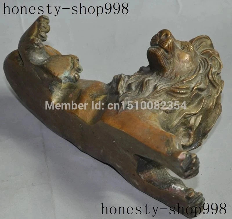 Chinese folk fengshui bronze copper evil foo fu dog lion animal beast statue