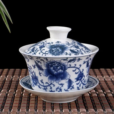 Chinese gaiwan mountain-river print handpainted cup bowl blue-and-white porcelain tureen covered bowl with lid cup saucer