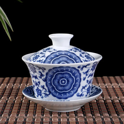 Chinese gaiwan mountain-river print handpainted cup bowl blue-and-white porcelain tureen covered bowl with lid cup saucer