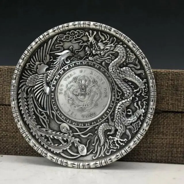 Chinese hand-carved dragon pattern Tibet silver Copper The plate TE