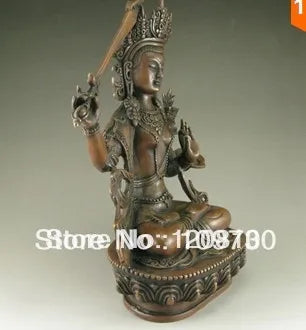 Chinese hand-carved folk collection old bronze Manjushri Buddha statue
