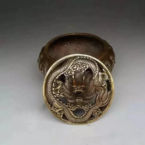Chinese handmade antique bronze zodiac 5 dragons Tap the lid Incense Burner censer